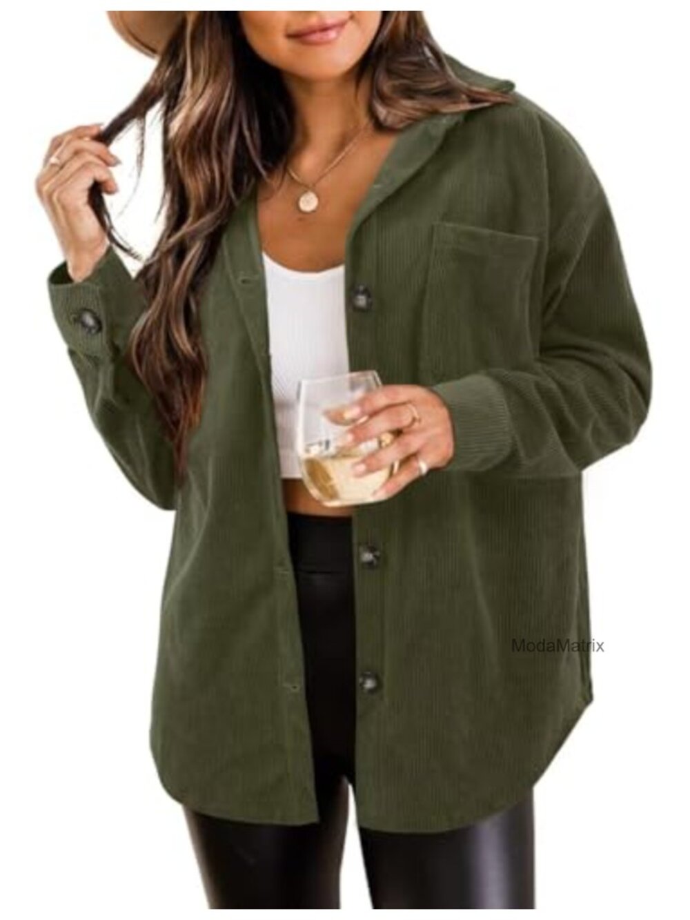 Womens Corduroy Button Down Shacket Loose Fit Casual Jacket
